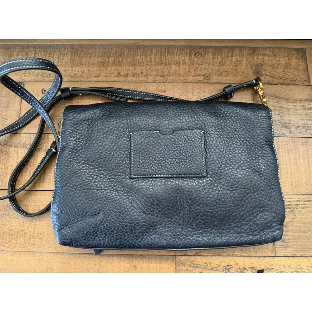 Tory Burch Leather Crossbody Bag Medium Black Pebbled Perforated Circle Logo